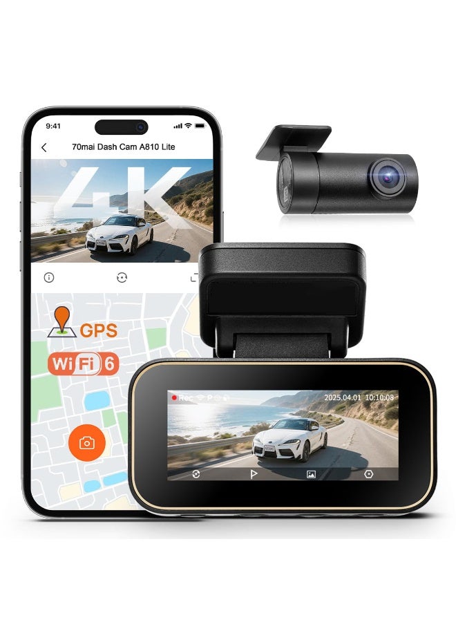 70mai A810 Lite 4K Dash Cam, Front 4K & Rear 1080P Car Camera (Does Not Include Micro SD Card) - Image 1