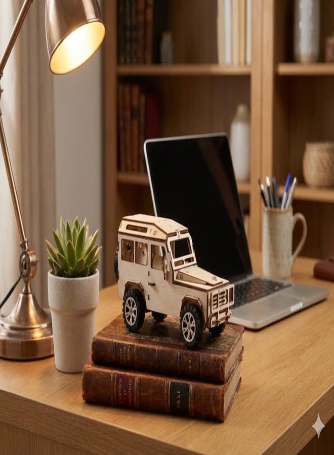ENNCOZY DIY Wooden Jeep Car Model Kit with Rubber Wheels | 3D Puzzle Assembly Toy | Creative STEM Craft for Kids & Adults | Home Desk Decor & Gift(Off-Road Vehicle) - Image 4