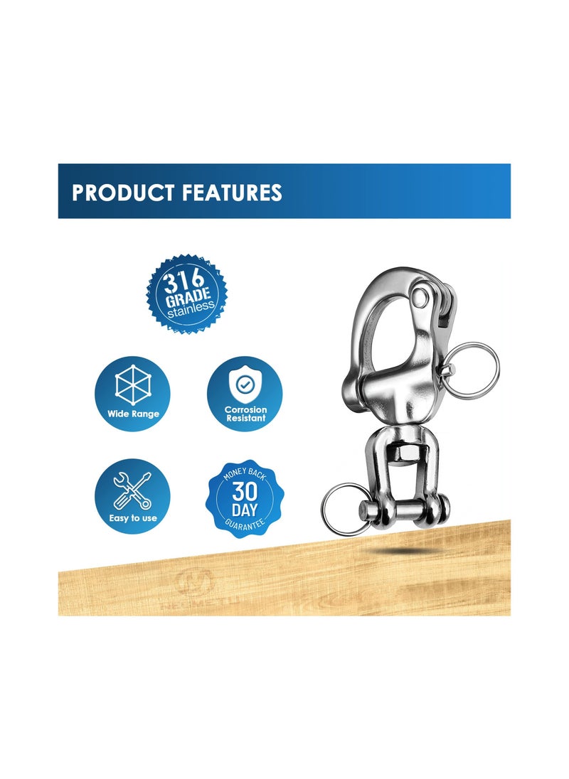 Generic Marine Grade Stainless Steel Snap Shackle, Quick Release Sailing Halyard Snap Hook Durable Swivel Jaw Clevis Clevis Pin Snap Shackle  Quick Release Clevis for Sailing Rigging Shackles  - Image 3