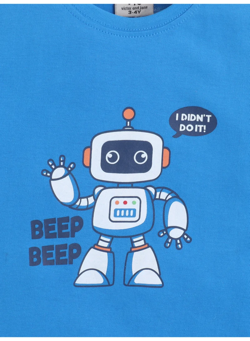 Victor And Jane  Boys Robot Graphic Cotton Pajama Set – T-Shirt & Pajama Pants Nightwear for Men | Best Price UAE