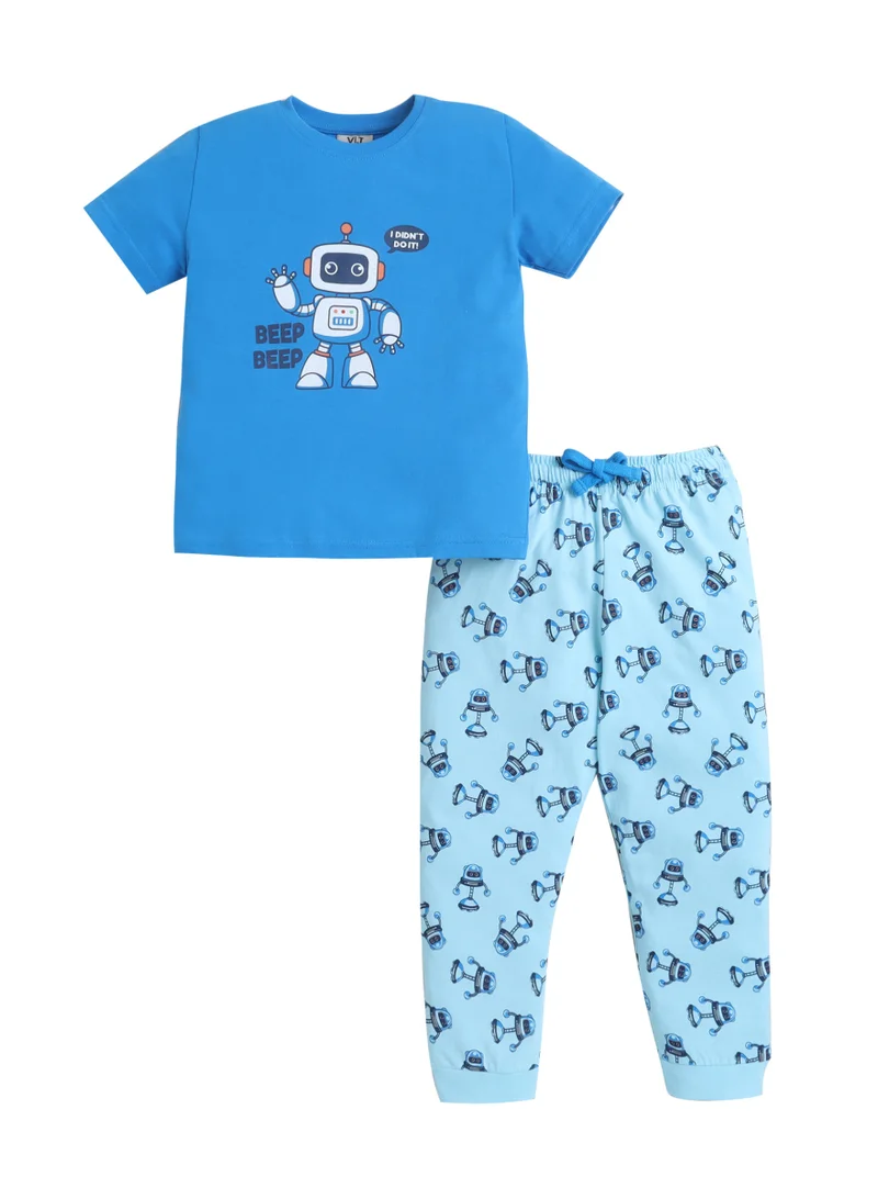 Boys Robot Graphic Cotton Pajama Set – T-Shirt & Pajama Pants Nightwear