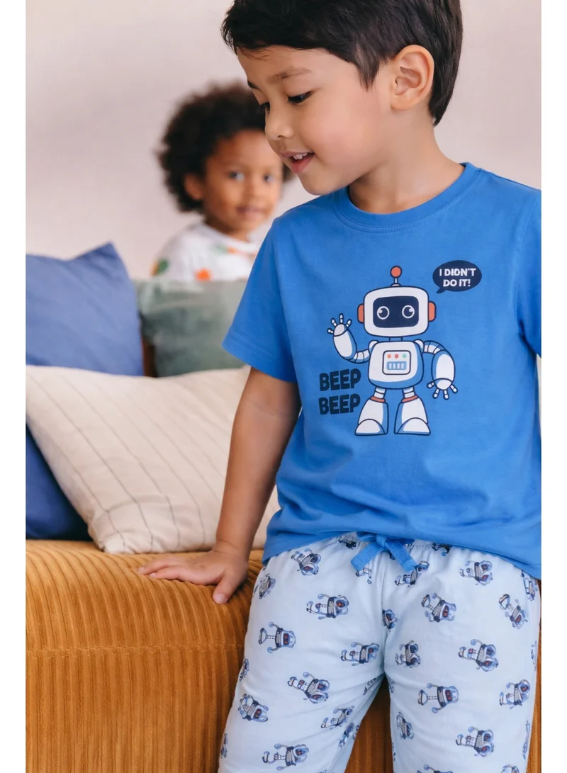 Victor And Jane  Boys Robot Graphic Cotton Pajama Set – T-Shirt & Pajama Pants Nightwear for Men | Best Price UAE