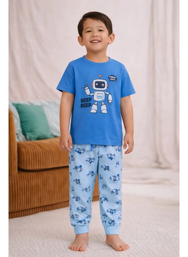 Victor And Jane  Boys Robot Graphic Cotton Pajama Set – T-Shirt & Pajama Pants Nightwear for Men | Best Price UAE