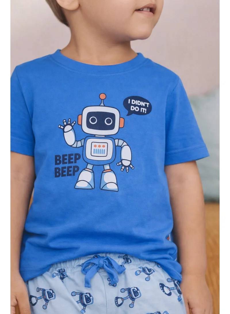 Victor And Jane  Boys Robot Graphic Cotton Pajama Set – T-Shirt & Pajama Pants Nightwear for Men | Best Price UAE