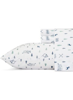Eddie Bauer Eddie Bauer - Twin Sheet Set, Cotton Percale Bedding Set, Crisp & Cool Home Decor, Dorm Room Essentials (Campout Dark Blue, Twin)  - Image 1