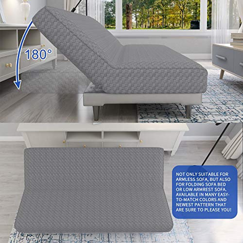 MAXIJIN Jacquard Futon Cover Stretch Armless Futon Sofa Cover Soft Futon Slipcover with Elastic Bottom Thick Sofa Bed Furniture Protector Covers, Machine Washable (Light Gray) - Image 4