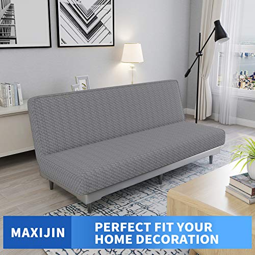 MAXIJIN Jacquard Futon Cover Stretch Armless Futon Sofa Cover Soft Futon Slipcover with Elastic Bottom Thick Sofa Bed Furniture Protector Covers, Machine Washable (Light Gray) - Image 2