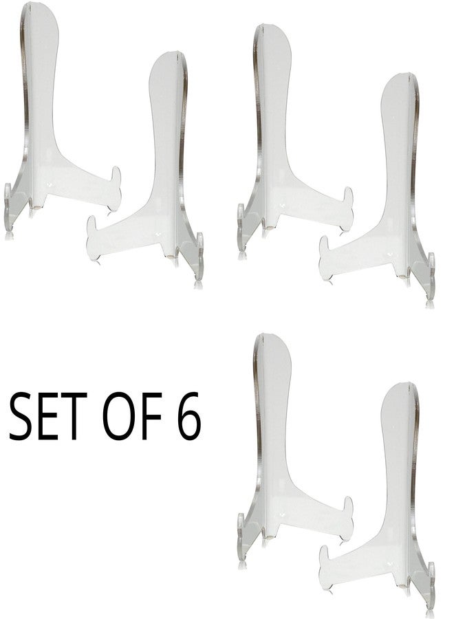 BANBERRY DESIGNS Clear Acrylic 4" Easels - Set of 6 - Functional Fixed Position Easels - Tabletop Display Stands for Plates Pictures Books Plaques Tiles Tablets Etc - Protective Scratch Proof Film - Image 4