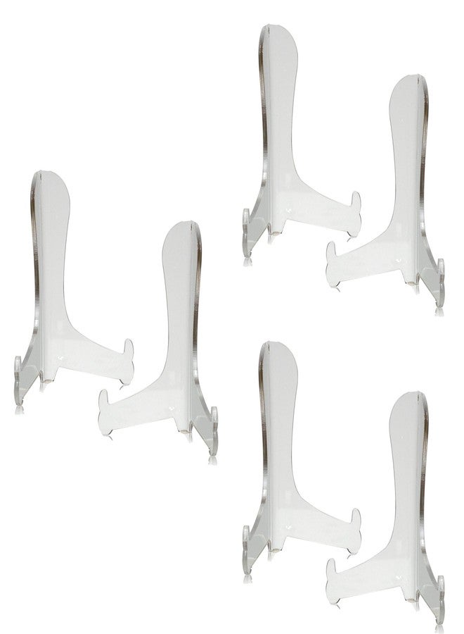 BANBERRY DESIGNS Clear Acrylic 4" Easels - Set of 6 - Functional Fixed Position Easels - Tabletop Display Stands for Plates Pictures Books Plaques Tiles Tablets Etc - Protective Scratch Proof Film - Image 1