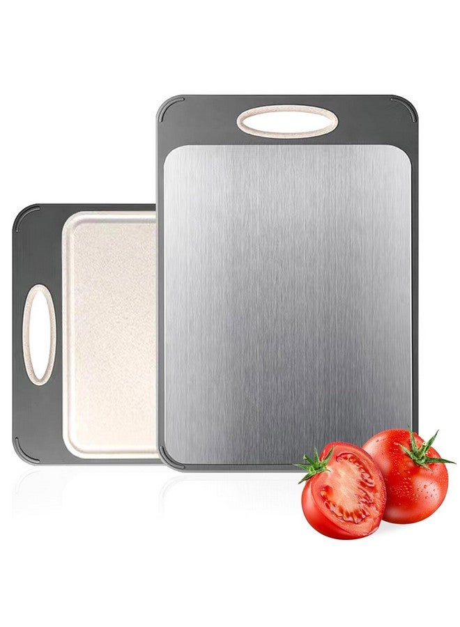 Newraturner Cutting Board Double Sided,Large Stainless Steel Cutting Boards,Wheat Straw Cutting Boards for Kitchen,for Meat, Veggies, Fruits, with Easy Grip Handle,Dishwasher Safe (1, Large) - Image 1