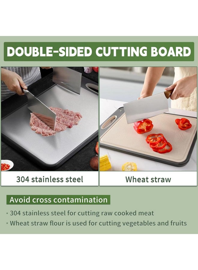 Newraturner Cutting Board Double Sided,Large Stainless Steel Cutting Boards,Wheat Straw Cutting Boards for Kitchen,for Meat, Veggies, Fruits, with Easy Grip Handle,Dishwasher Safe (1, Large) - Image 2