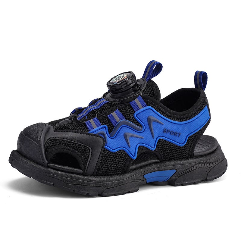 Little Yellow Duck Boys Baotou Sandals 2023 New Swivel Button Mid-Big Children'S Non-Slip Soft Sole Children'S Beach Shoes - Image 3