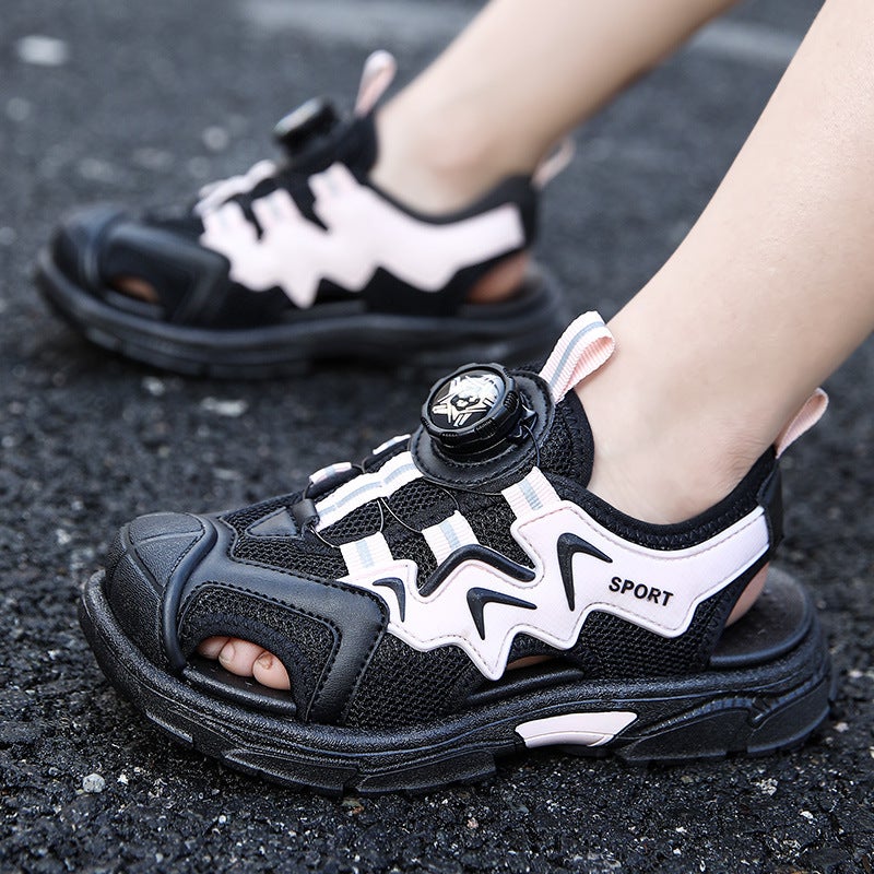 Little Yellow Duck Boys Baotou Sandals 2023 New Swivel Button Mid-Big Children'S Non-Slip Soft Sole Children'S Beach Shoes - Image 5