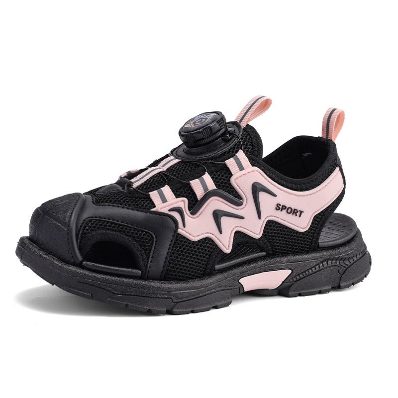 Little Yellow Duck Boys Baotou Sandals 2023 New Swivel Button Mid-Big Children'S Non-Slip Soft Sole Children'S Beach Shoes - Image 4
