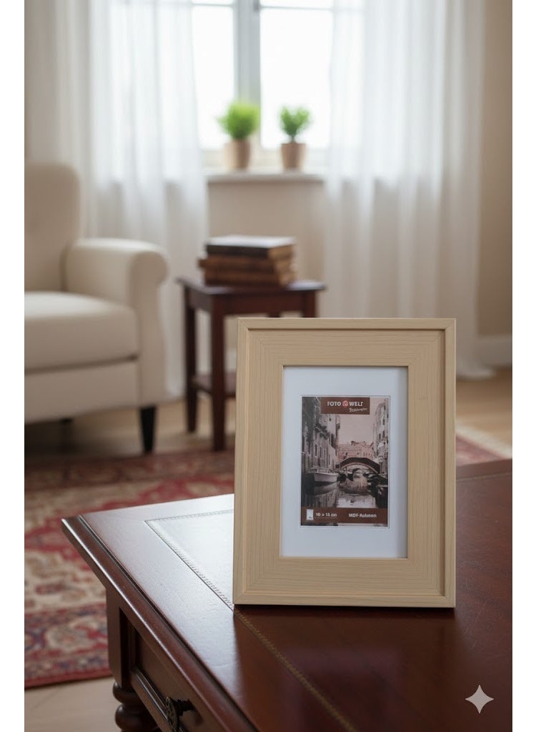 طقم إطارات صور خشبية عدد 2 مقاس 20 × 16.6 سم، لون بيج، إطار صور من MDF مع قاعدة وتعليق حائط للعرض على الطاولة أو الحائط - Image 1