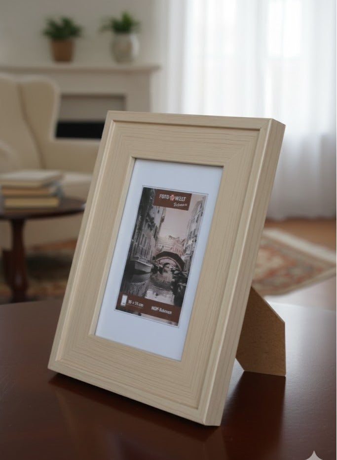 طقم إطارات صور خشبية عدد 2 مقاس 20 × 16.6 سم، لون بيج، إطار صور من MDF مع قاعدة وتعليق حائط للعرض على الطاولة أو الحائط - Image 2