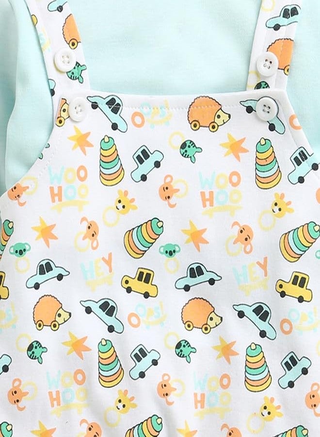 BUMZEE Boys Cotton Full Sleeves Romper White & Sky Blue - 0-3 Months (Peb10931B-wht) - Image 4