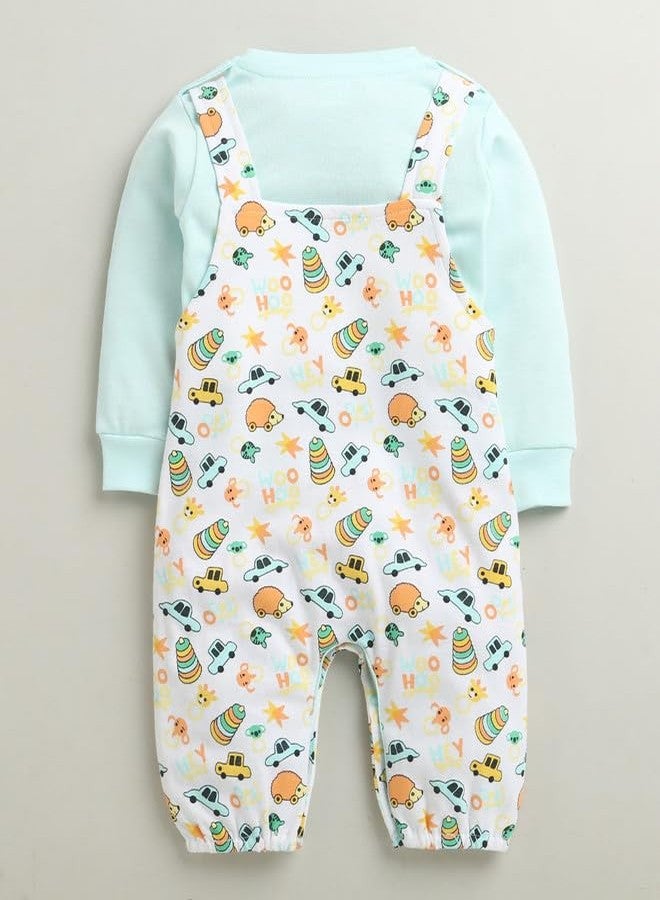 BUMZEE Boys Cotton Full Sleeves Romper White & Sky Blue - 0-3 Months (Peb10931B-wht) - Image 3