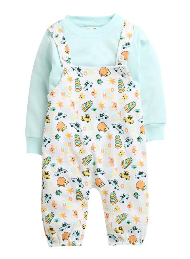 BUMZEE Boys Cotton Full Sleeves Romper White & Sky Blue - 0-3 Months (Peb10931B-wht) - Image 1
