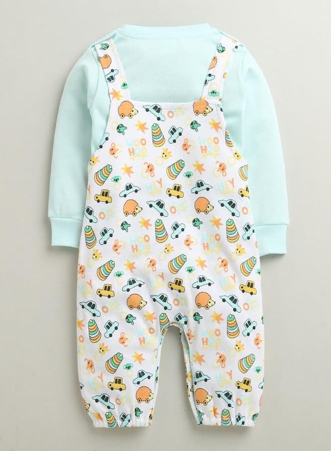 BUMZEE Boys Cotton Full Sleeves Romper White & Sky Blue - 0-3 Months (Peb10931B-wht) - Image 2
