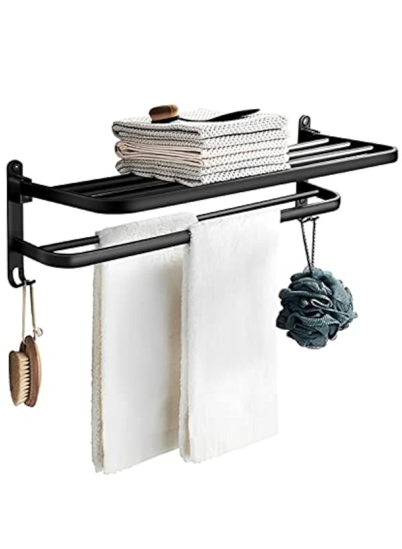 Arabest Towel Racks, Dual Folding Towel Rack, Bathroom Towel Rack Wall Mounted, for More Stable Storage, Waterproof & Rustproof Space Aluminum (Black, 60cm) - Image 1