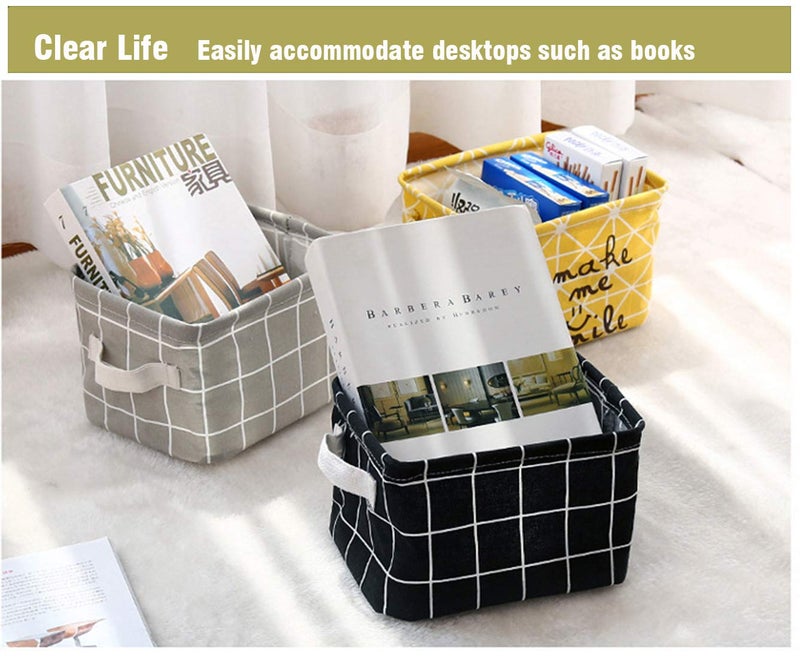 AARAINBOW 3 Packs Storage Basket Bins Canvas Mini Storage Cubes Storage Basket for Makeup, Toys Liners, Books Storage Baskets with Handles for Shelves & Desks(3 Black) - Image 4
