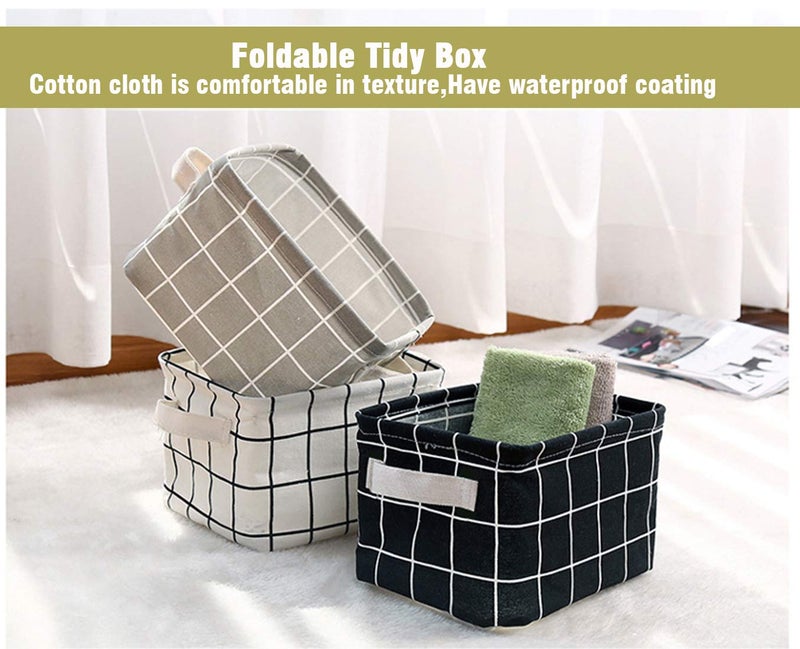 AARAINBOW 3 Packs Storage Basket Bins Canvas Mini Storage Cubes Storage Basket for Makeup, Toys Liners, Books Storage Baskets with Handles for Shelves & Desks(3 Black) - Image 5