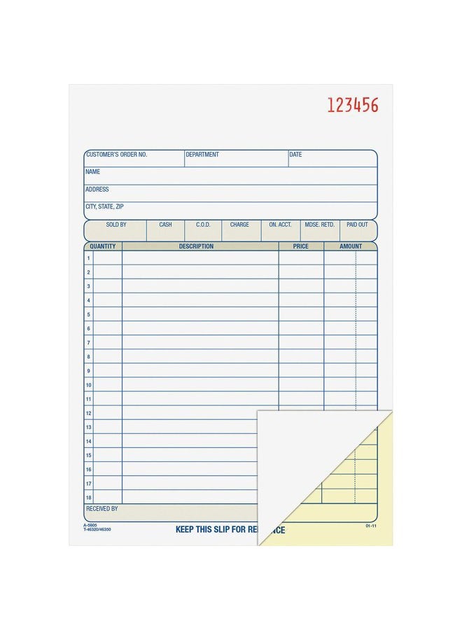 ADAMS دفتر طلبات المبيعات، 2 جزء، بدون كربون، أبيض/كناري، 5-9/16 × 8-7/16 بوصة، 50 مجموعة لكل دفتر (DC5805) (20) - Image 3