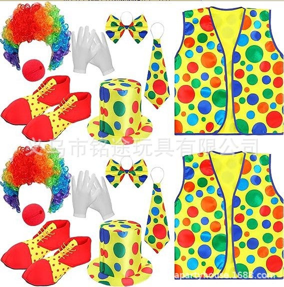 Color polka dot clown nose hat shoes wig bow tie headband magic props acrobatic explosive head for fans24CLSETCL25 24CLSETCL25
