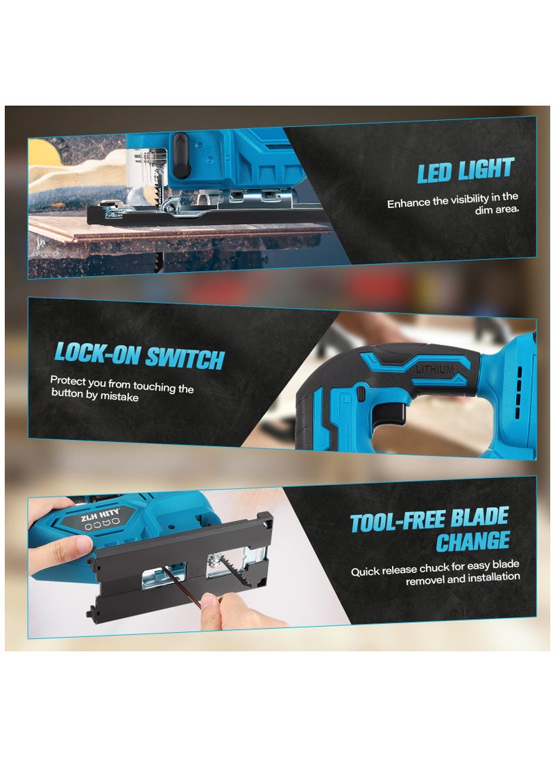 ZLH HITY 21V Cordless Jigsaw, Cordless Jigsaw Tool Brushless Motor, Variable Speed, Bevel Angle (0°-45°), LED Light with 3 Position Orbital Setting for Straight/Curve/Circle/Cutts (2 Batteries) - Image 5