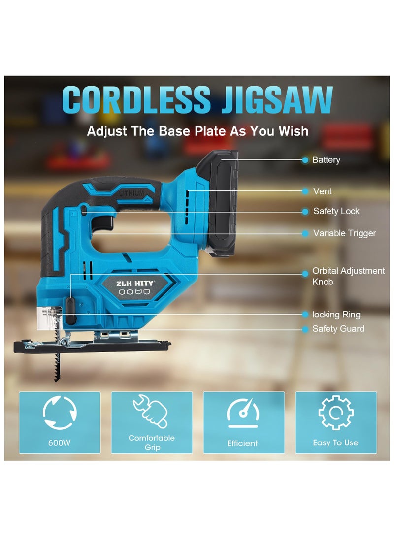 ZLH HITY 21V Cordless Jigsaw, Cordless Jigsaw Tool Brushless Motor, Variable Speed, Bevel Angle (0°-45°), LED Light with 3 Position Orbital Setting for Straight/Curve/Circle/Cutts (2 Batteries) - Image 4