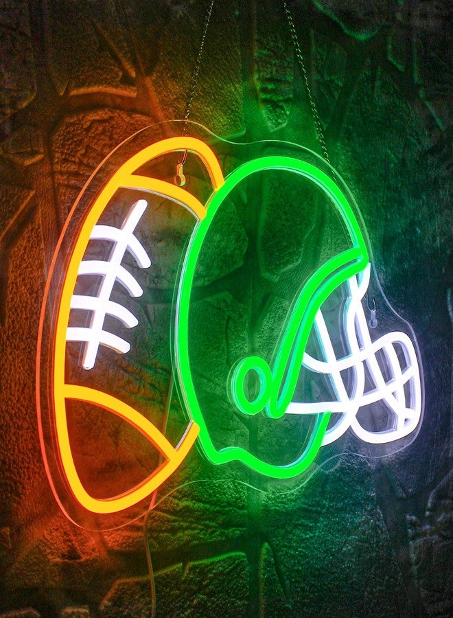 WLHOPE Football Neon Sign Helmet Neon Signs, Helmet Led Signs, Neon Signs for Wall, Football Neon Light up Signs for Boys Bedroom Game Room Rugby Sports Party Office College - Image 1