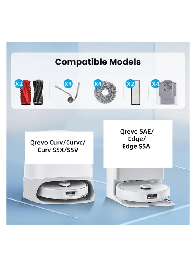 اكسيسن 17 قطعة من ملحقات Qrevo 5AE البديلة لمكنسة Roborock Qrevo Curv/Curvc/Curv S5X/S5V /Edge/Edge S5A، 2 فرشاة رئيسية، 4 قطع قماش للمسح، 4 فرش جانبية، 2 فلتر HEPA، 4 أكياس غبار، 1 أداة - Image 2