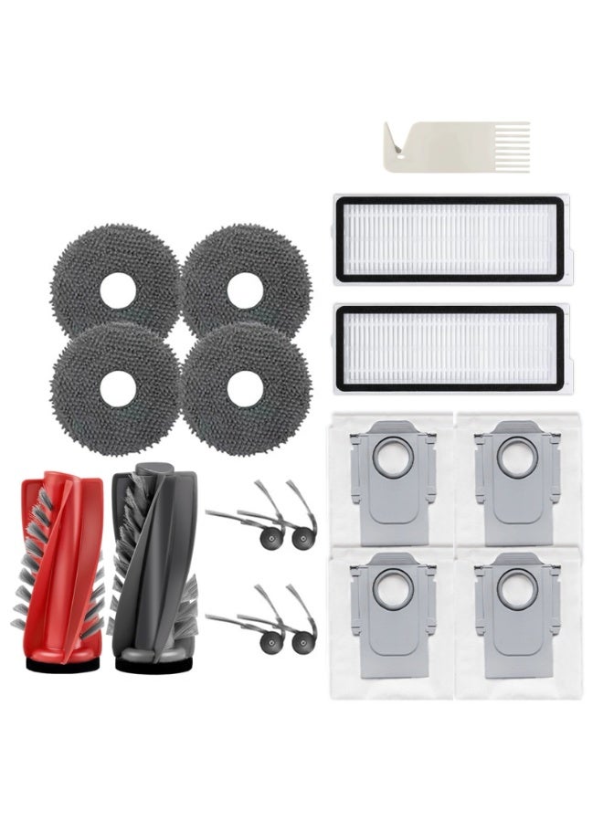اكسيسن 17 قطعة من ملحقات Qrevo 5AE البديلة لمكنسة Roborock Qrevo Curv/Curvc/Curv S5X/S5V /Edge/Edge S5A، 2 فرشاة رئيسية، 4 قطع قماش للمسح، 4 فرش جانبية، 2 فلتر HEPA، 4 أكياس غبار، 1 أداة - Image 1