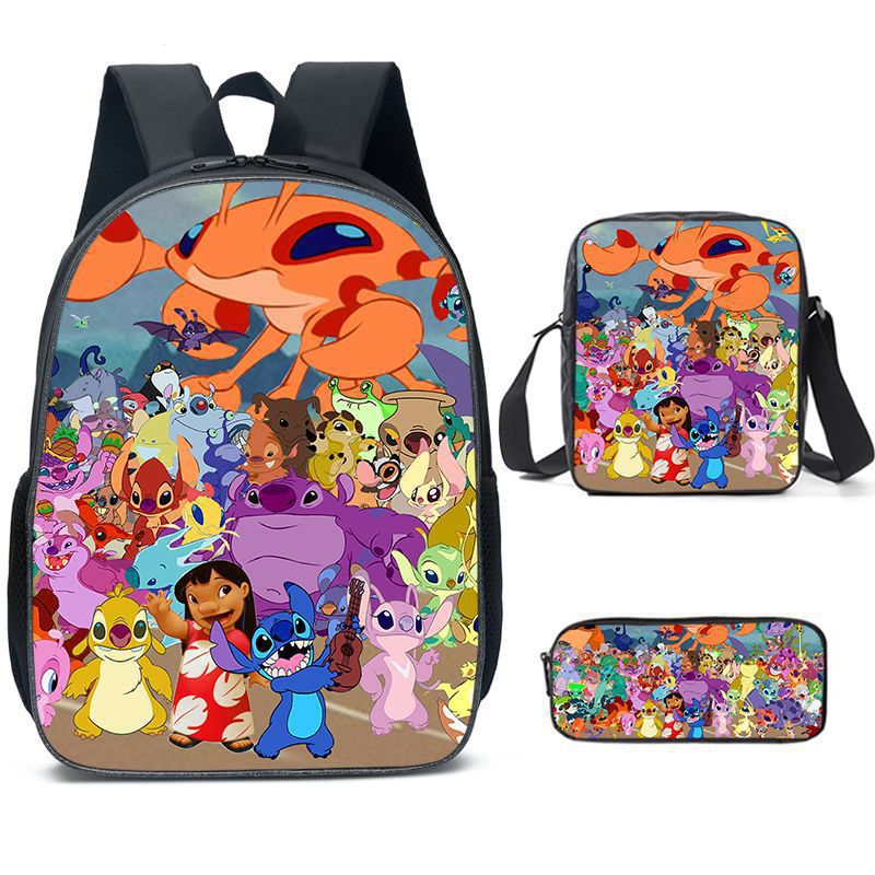 Amazon New Cartoon stitch stitch Three-Piece Set Schoolbag Backpack Backpack for Primary and Secondary School Students O Style 