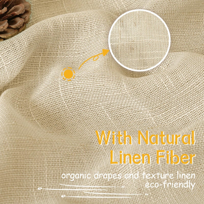 YoungsTex Natural Linen Semi Sheer Curtains 72 Inch Length for Living Room, Light Filtering Burlap Window Treatments Rustic Textured with Rod Pocket Back Tab for Dining Bedroom, 2 Panels, 52 X 72 Inch - Image 5