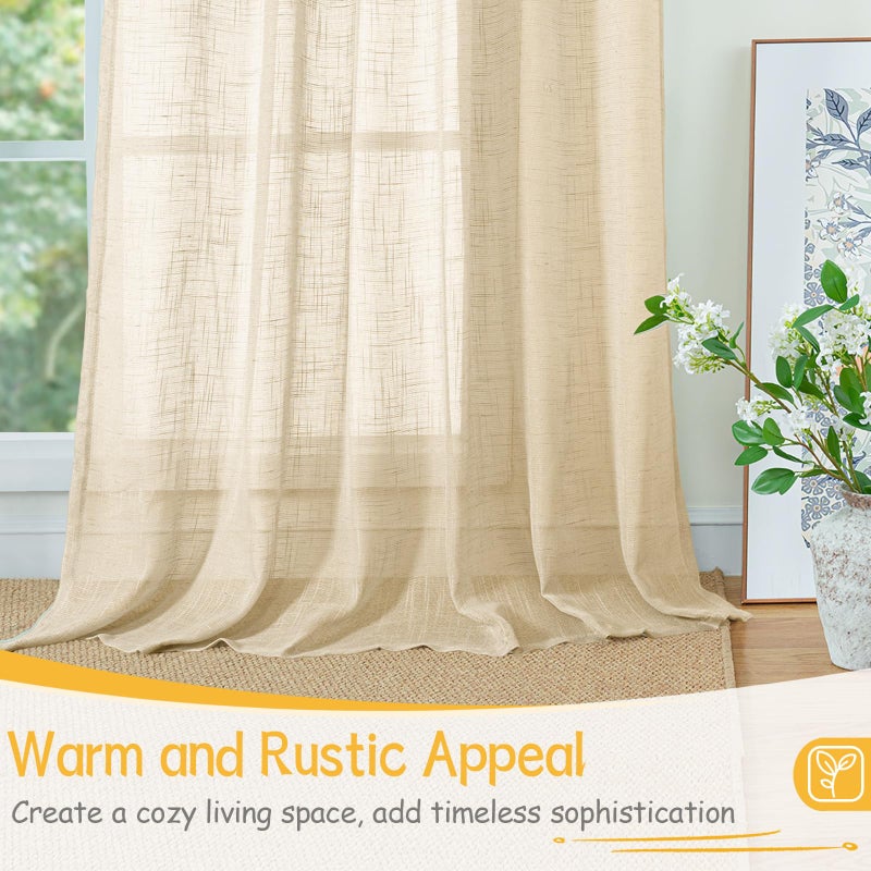 YoungsTex Natural Linen Semi Sheer Curtains 72 Inch Length for Living Room, Light Filtering Burlap Window Treatments Rustic Textured with Rod Pocket Back Tab for Dining Bedroom, 2 Panels, 52 X 72 Inch - Image 4