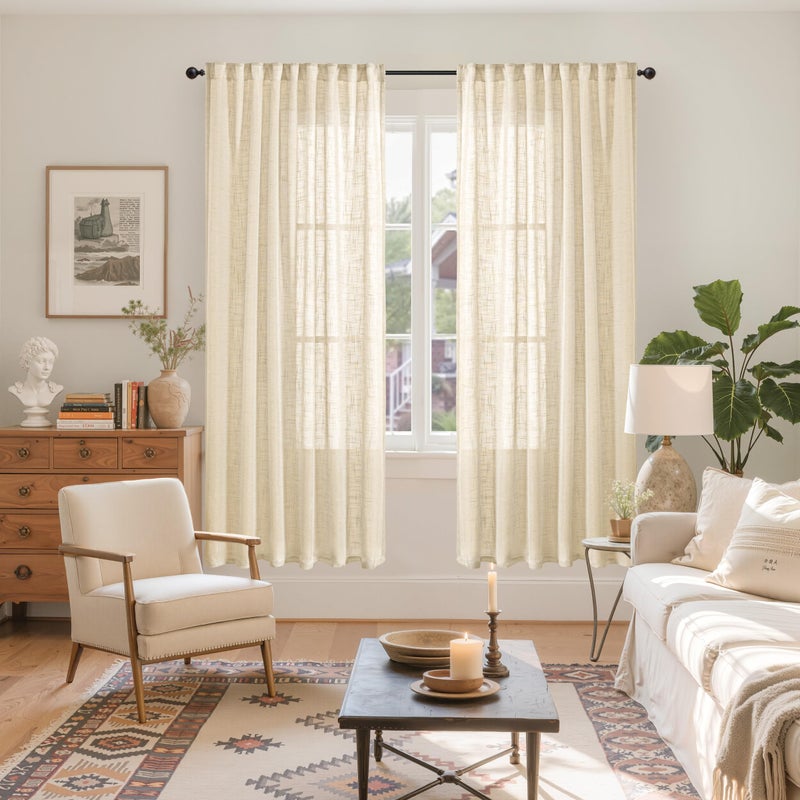 YoungsTex Natural Linen Semi Sheer Curtains 72 Inch Length for Living Room, Light Filtering Burlap Window Treatments Rustic Textured with Rod Pocket Back Tab for Dining Bedroom, 2 Panels, 52 X 72 Inch - Image 2