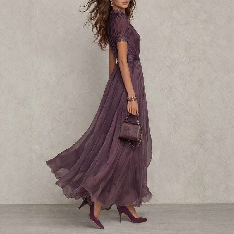 2026 Spring New V-Neck Waist-Cinching Ruffle Elegant Dress Women'S Fashion Printed Dress - Image 4