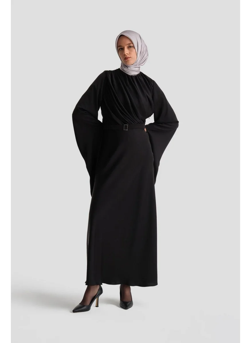 ARMINE Flounce and Stone Sleeve Evening Dress 24K9912 Black