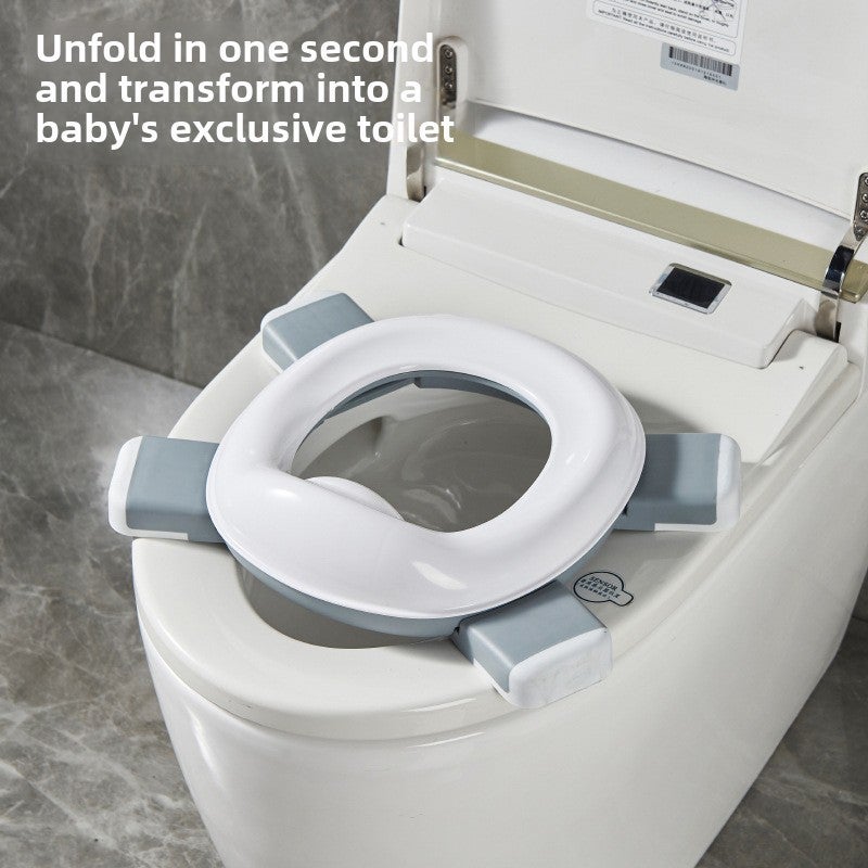 Children's Toilet Baby's Toilet Foldable Seat Outdoor Travel Toilet Children's Urine Bucket Portable Toilet Ring(Blue and white foldable toilet) - Image 5