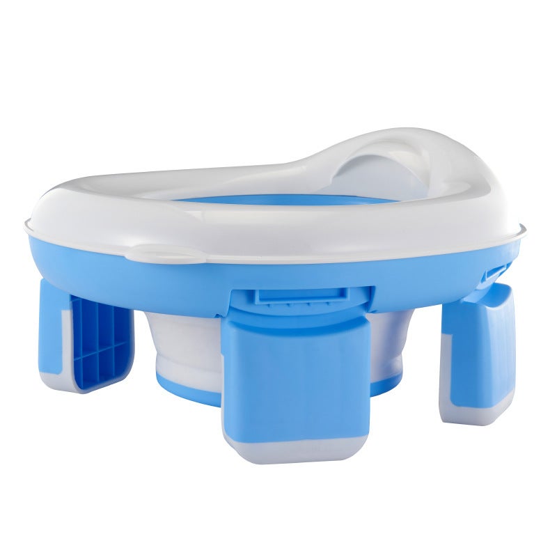 Children's Toilet Baby's Toilet Foldable Seat Outdoor Travel Toilet Children's Urine Bucket Portable Toilet Ring(Blue and white foldable toilet) - Image 1