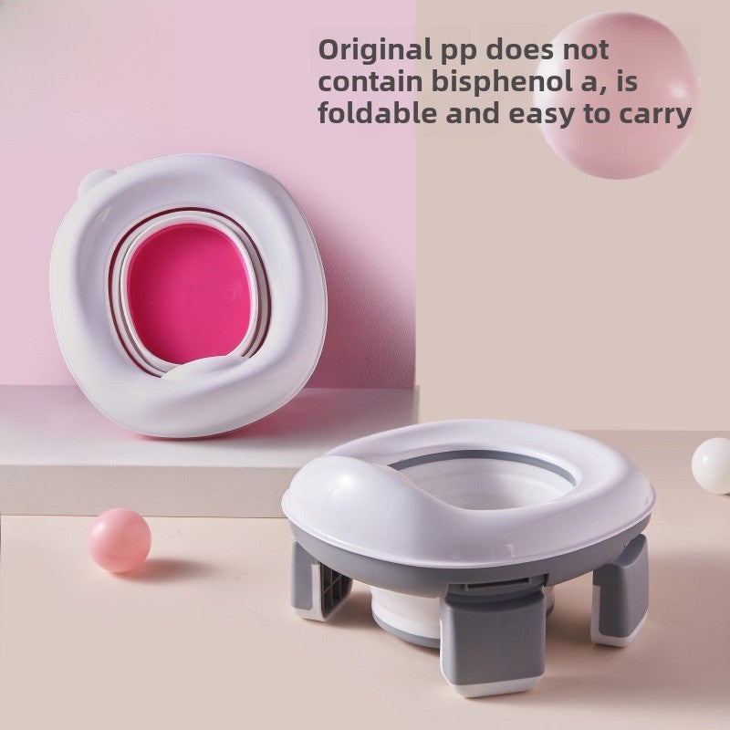Children's Toilet Baby's Toilet Foldable Seat Outdoor Travel Toilet Children's Urine Bucket Portable Toilet Ring(Blue and white foldable toilet) - Image 2