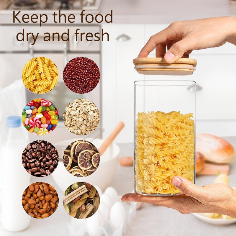 VIEWELLD 1.6 Qt Square Glass Storage Containers with Lids, Clear Food Storage Container Jar with Sealing Bamboo Lid for Noodles Flour Cereal Rice Sugar Tea Coffee Beans,Square Set of 3 - Image 5