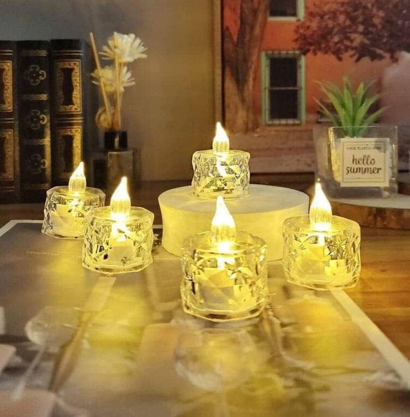 Perpetual شموع LED دائمة لتزيين المنزل 12 قطعة شموع كهربائية بدون لهب وبدون دخان أضواء دييا كريستالية لتزيين المنزل لاحتفالات ديوالي عيد الميلاد رأس السنة الجديدة - Image 2