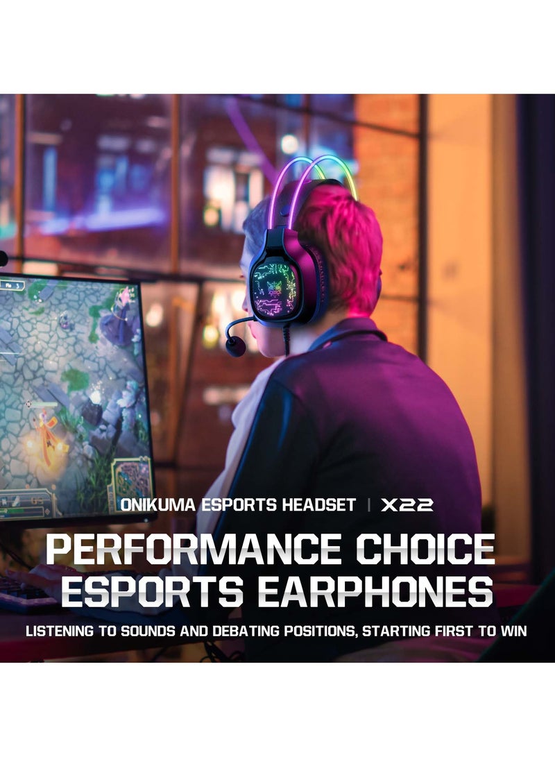 onikuma X22 RGB Gaming Wired Headset Noise Reduction With Microphone PC PS3 PS4 Switch Mobile Xbox  - Image 5