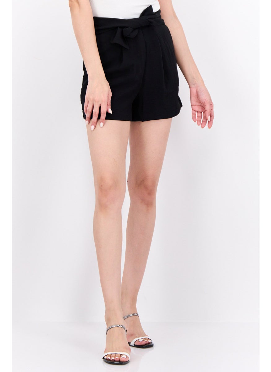 MANGO Women Solid Basic Shorts, Black  - Image 1
