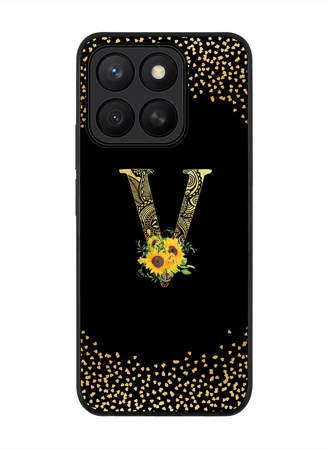 Stylizedd For Honor X8c Case,Slim fit Camera Protection, Shockproof Thin Phone cover  - Custom Floral Monogram - V ( Black )