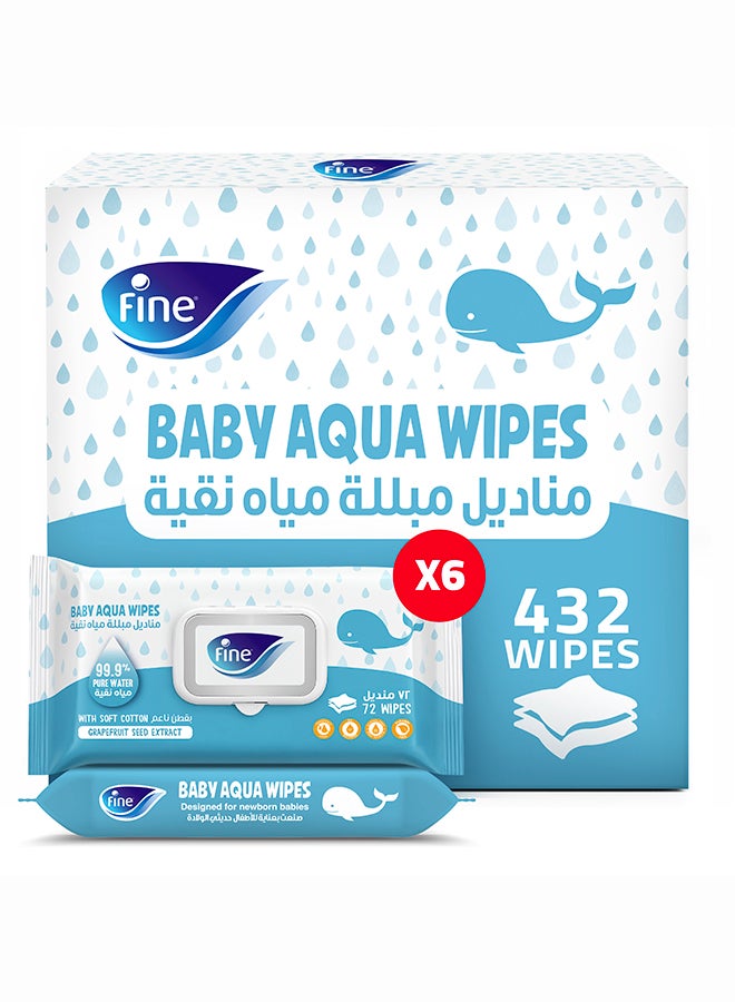 Fine Baby Aqua Wipes 99.9% Pure Water 6 x 72 Wipes - Image 2