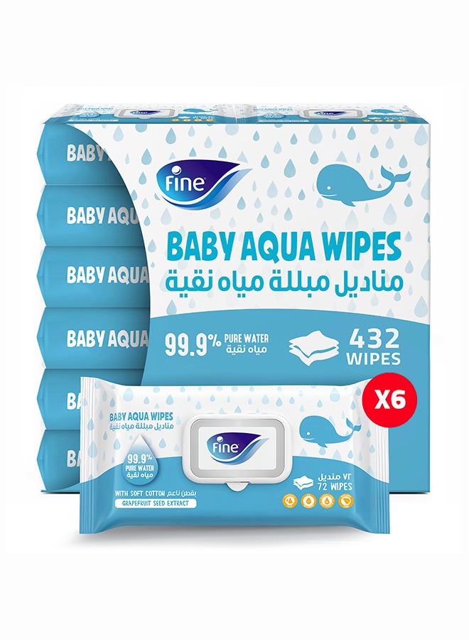 Fine Baby Aqua Wipes 99.9% Pure Water 6 x 72 Wipes - Image 1